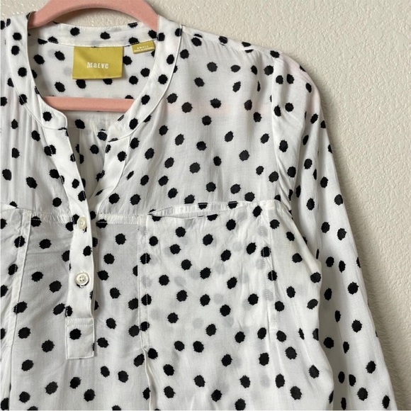 Anthropologie Maeve White Polka Dot Dalmation Spotted Henley Sz XS - Picture 4 of 10